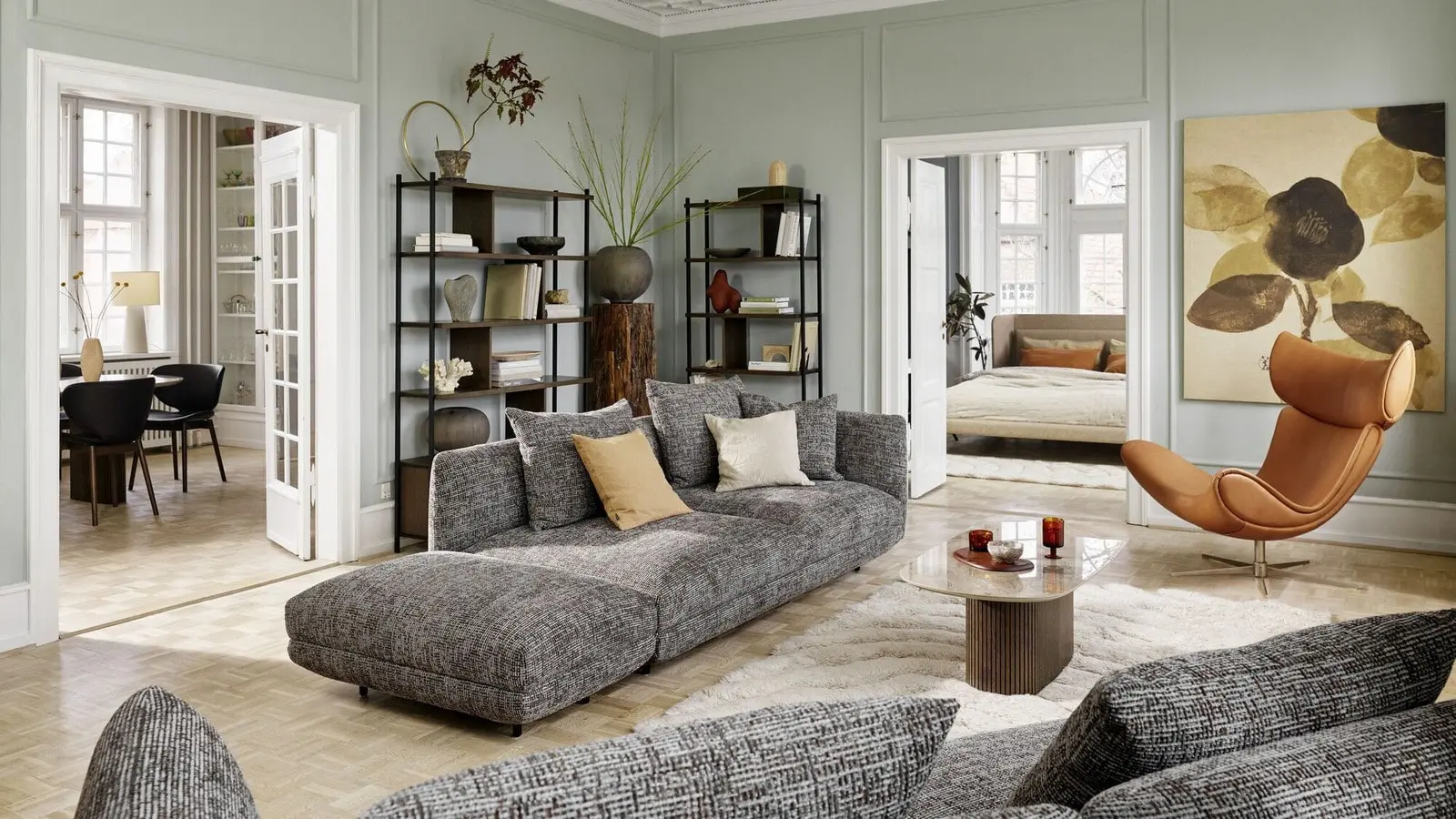 2-местный модуль Salamanca с 2 подлокотниками -  Frisco 2058 Темно-зеленая ткань -  Под заказ в интерьере