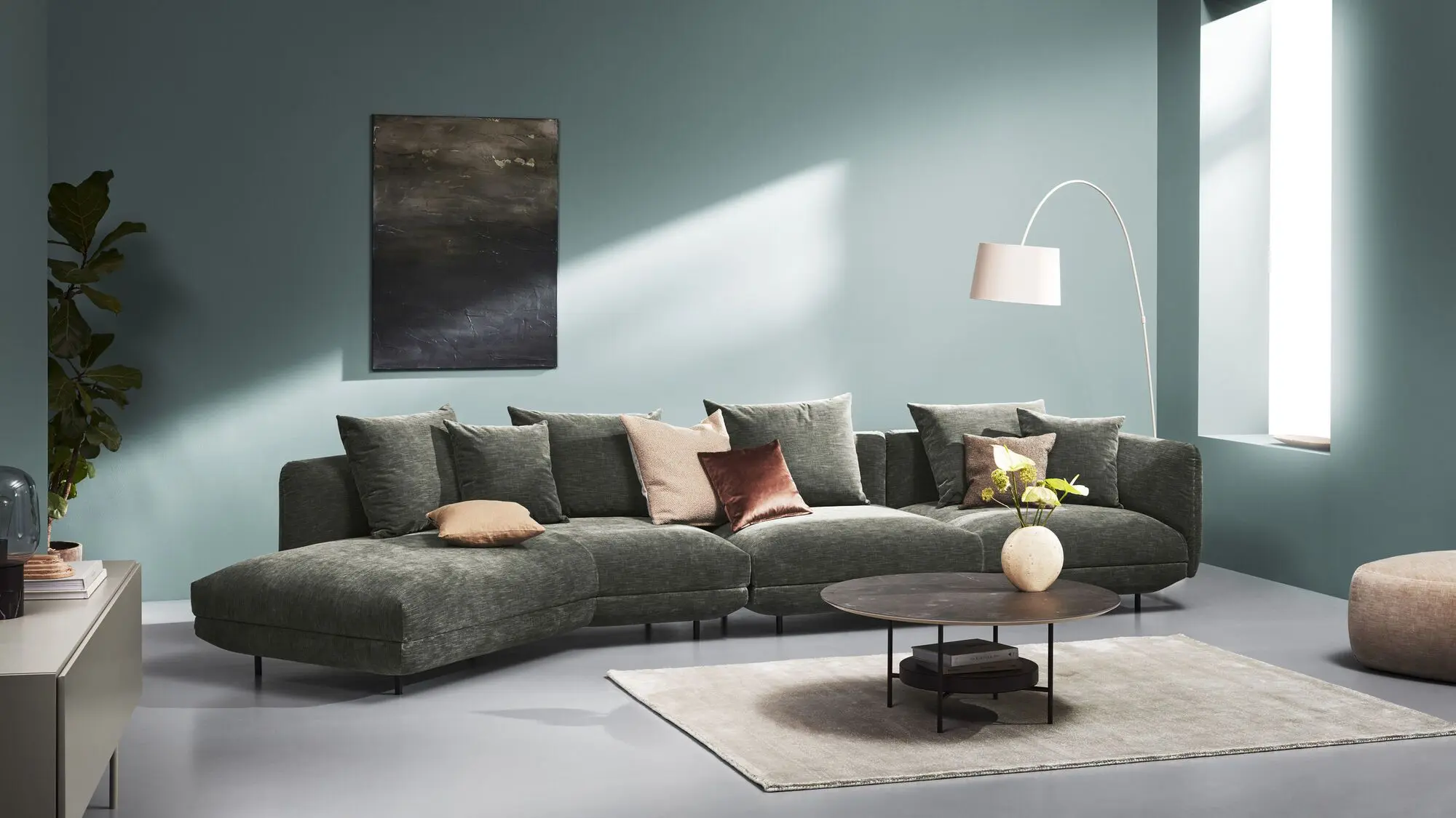 3-местный диван c козеткой Salamanca - Bristol 3060 Ткань светло-серого цвета  -  Под заказ в интерьере