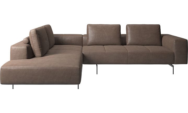 Угловой диван Amsterdam с модулем для отдыха - York 5122 Кожа светло-коричневого цвета  -  Под заказ