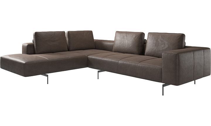 Угловой диван Amsterdam с модулем для отдыха - York 5122 Кожа светло-коричневого цвета  -  Под заказ